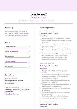 Sales Operations Analyst Resume Sample and Template