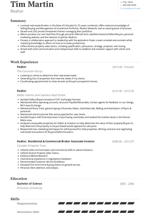 Realtor Resume Sample and Template