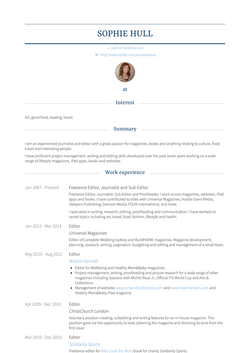 Freelance Editor, Journalist And Sub Editor Resume Sample and Template