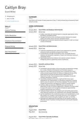 Grant Writer Resume Sample and Template
