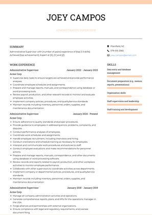 Administrative Supervisor Resume Sample and Template