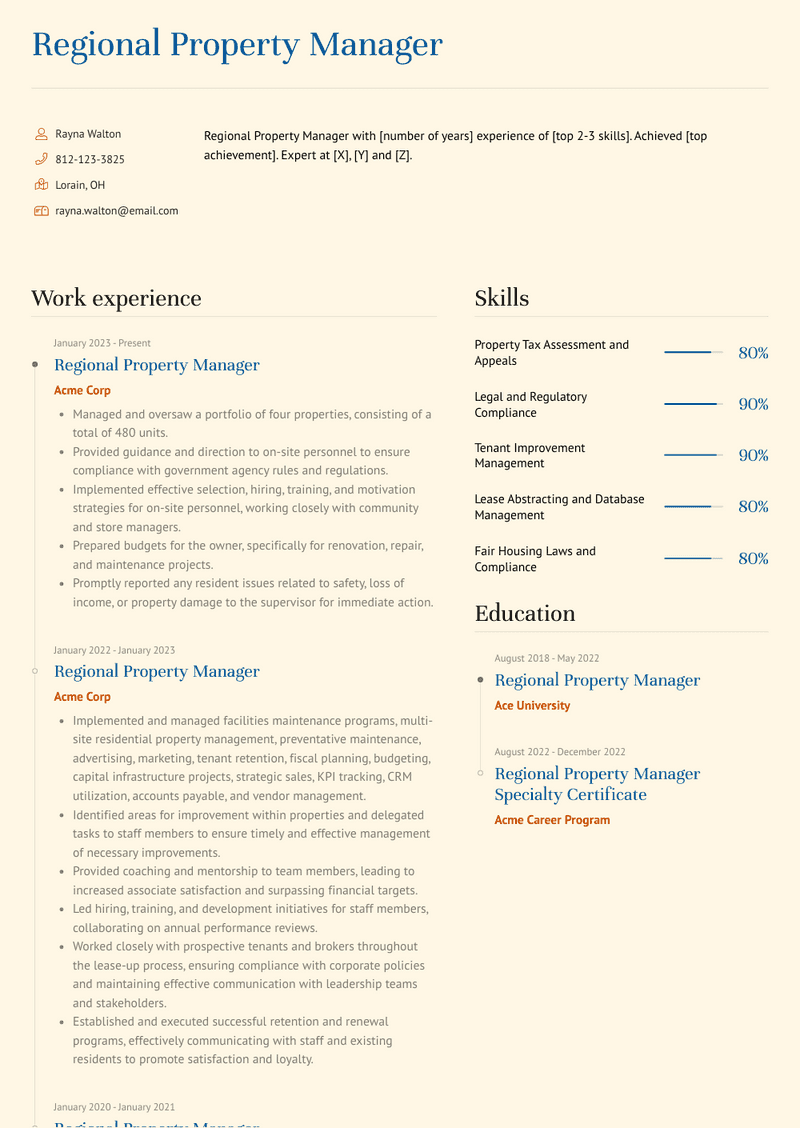 Regional Property Manager Resume Sample and Template