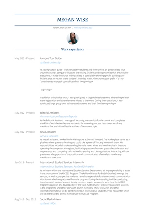 Campus Tour Guide Resume Sample and Template