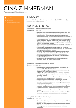 Talent Acquisition Manager Resume Sample and Template