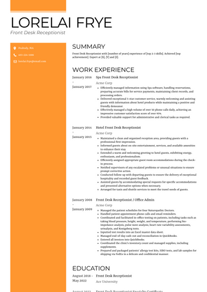 Front Desk Receptionist Resume Sample and Template