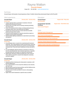 Grounds Keeper Resume Sample and Template