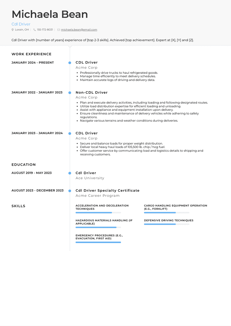 Cdl Driver Resume Sample and Template