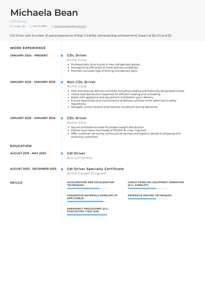 Cdl Driver Resume Sample and Template