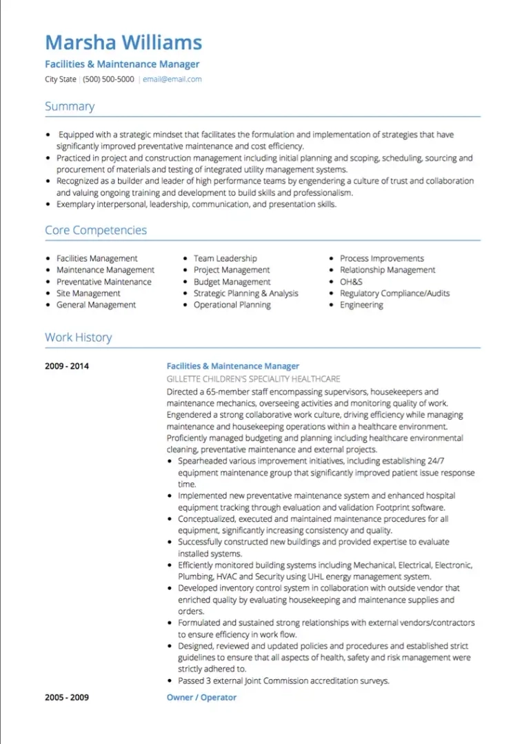 management spain cv example 1