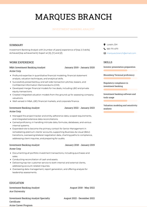 Investment Banking Analyst Resume Sample and Template