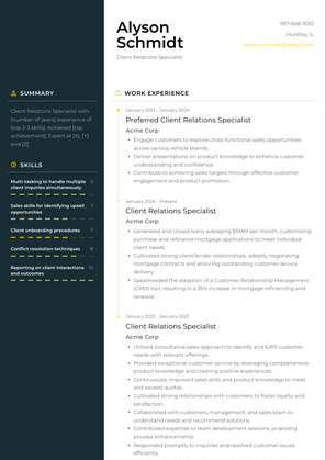 Client Relations Specialist Resume Sample and Template