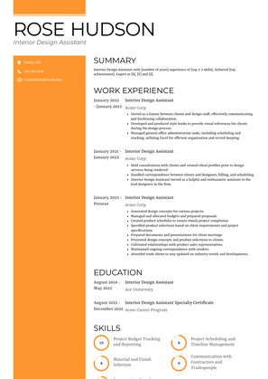 Interior Design Assistant Resume Sample and Template