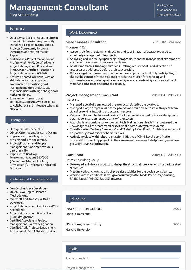 Management Consultant Resume Sample and Template