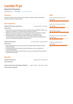 Payment Processor Resume Sample and Template