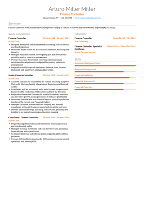 Finance Controller Resume Sample and Template
