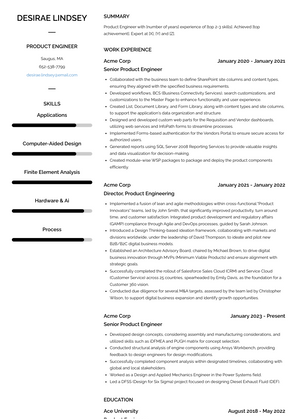 Product Engineer Resume Sample and Template