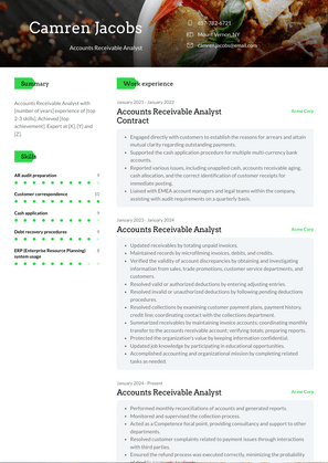 Accounts Receivable Analyst Resume Sample and Template