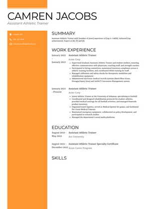 Assistant Athletic Trainer Resume Sample and Template