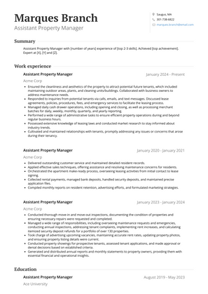 Assistant Property Manager Resume Sample and Template