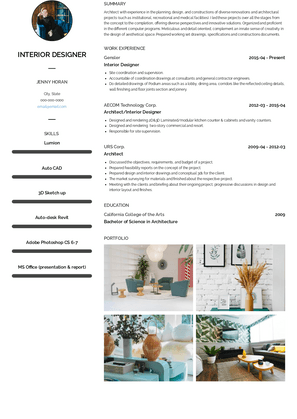 Interior Designer Resume Sample and Template