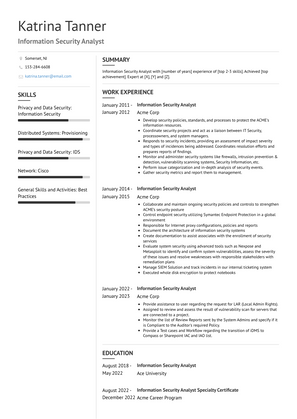 Information Security Analyst Resume Sample and Template