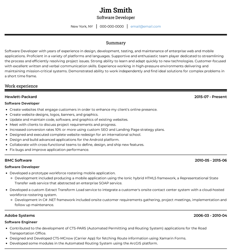 Simple Resume Format ATS