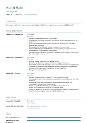 Tax Preparer Resume Sample and Template