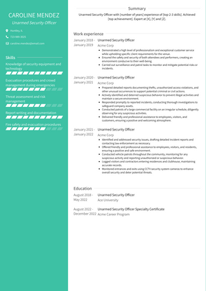 Unarmed Security Officer Resume Sample and Template