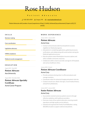 Patient Advocate Resume Sample and Template