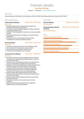 Revenue Manager Resume Sample and Template