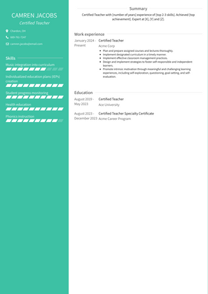 Certified Teacher Resume Sample and Template