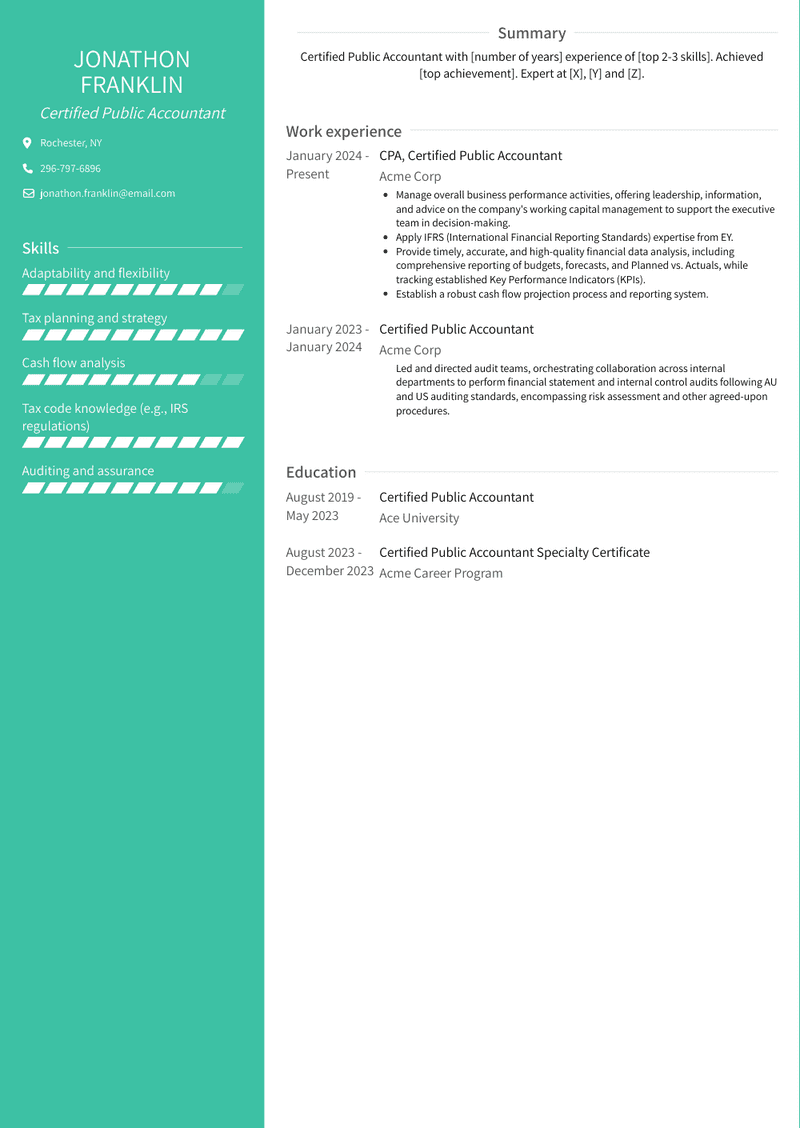 Certified Public Accountant Resume Sample and Template