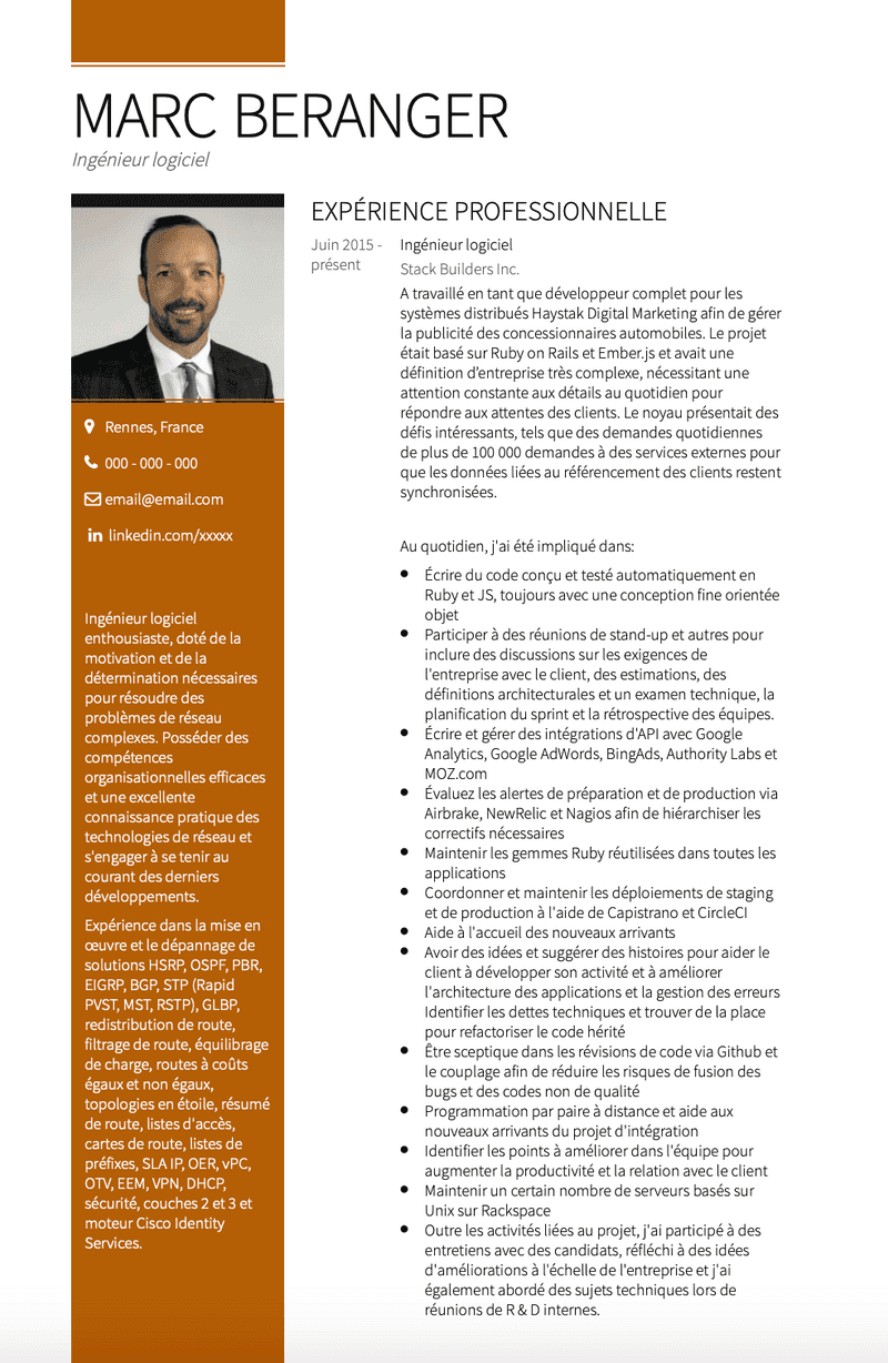 Exemple et modèle de CV null