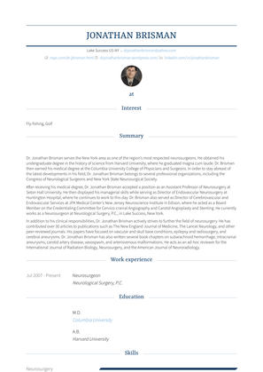 Neurosurgeon Resume Sample and Template