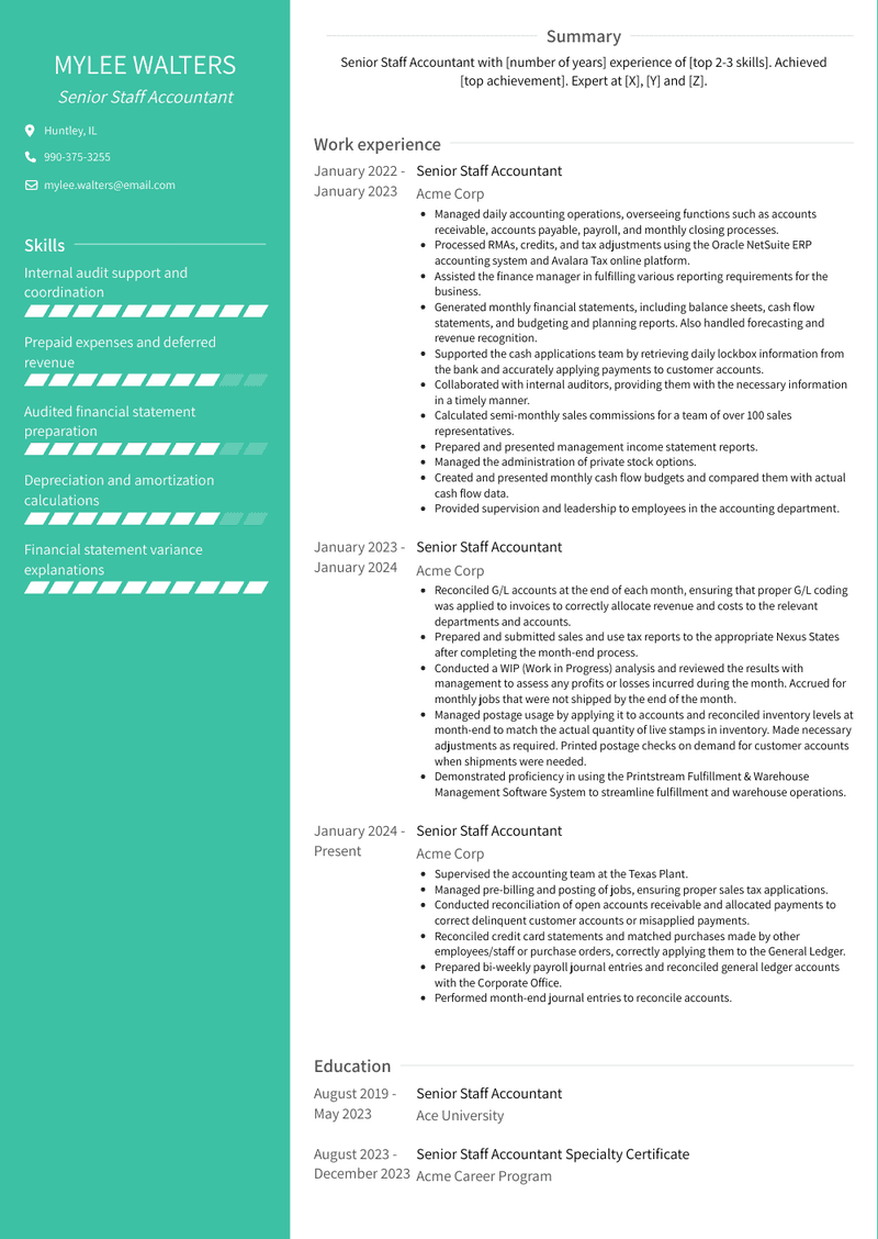 Senior Staff Accountant Resume Sample and Template