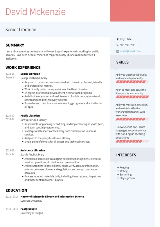 resume summary librarian examples