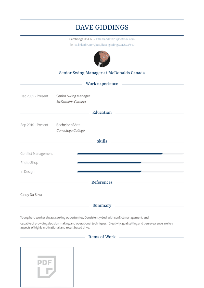 Senior Swing Manager Resume Sample and Template