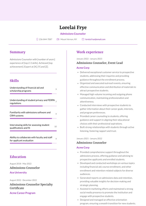 Admissions Counselor Resume Sample and Template
