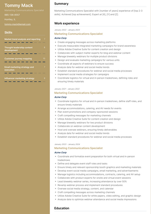 Marketing Communications Specialist Resume Sample and Template