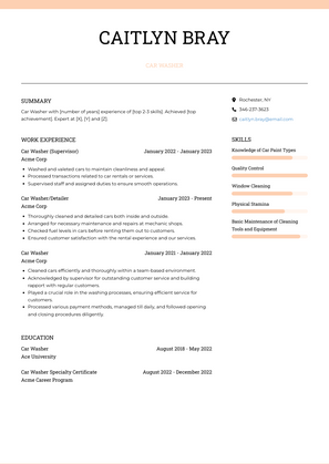 Car Washer Resume Sample and Template