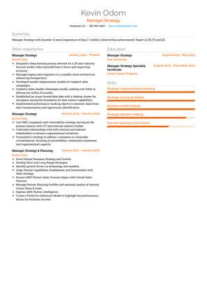 Manager Strategy Resume Sample and Template