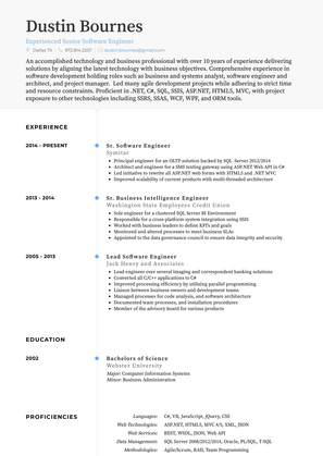 Sr. Software Engineer Resume Sample and Template