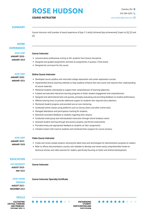 Course Instructor Resume Sample and Template