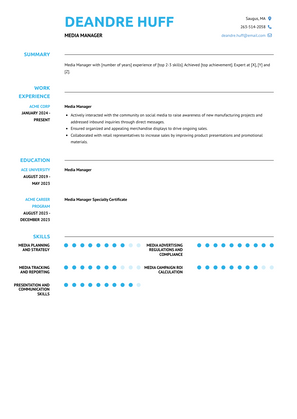 Media Manager Resume Sample and Template