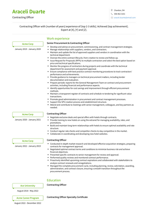 Contracting Officer Resume Sample and Template