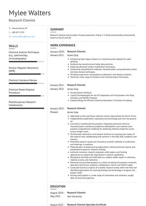 Research Chemist Resume Sample and Template