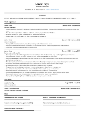 Account Specialist Resume Sample and Template