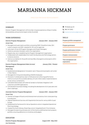 Director Program Management Resume Sample and Template