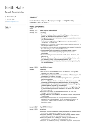 Payroll Administrator Resume Sample and Template