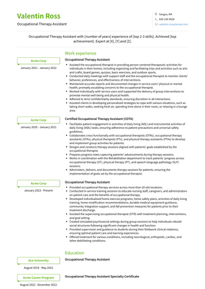 Occupational Therapy Assistant Resume Sample and Template